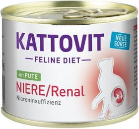 Produktbild von Kattovit Feline Diet Renal Nassfutter für Katzen Adult Pute 12x185 g Veterinärdiät mit niedrigem Phosphoranteil - 12 x 185 g