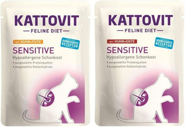 Produktbild von Kattovit Feline Diet Sensitive Katzen Nassfutter Adult Stückchen in Sauce Huhn Ente 20x85g Hypoallergen