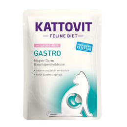 Produktbild von Kattovit Gastro Veterinärdiät Nassfutter Lachs und Reis für Magen-Darm 24x85g