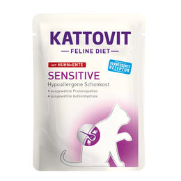 Produktbild von Kattovit Sensitive Nassfutter Huhn und Ente Hypoallergenes Diätfutter für Katzen 24x85g