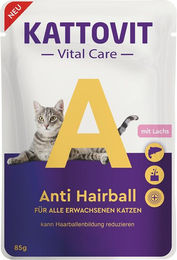 Produktbild von Kattovit Vital Care Anti-Haarball Katzenfutter Lachs Adult 24x85g Beutel - 24 x 85 g