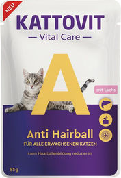 Produktbild von Kattovit Vital Care Anti Hairball Katzenfutter mit Lachs Stückchen in Sauce für Adult 6 x 85 g - 6 x 85 g