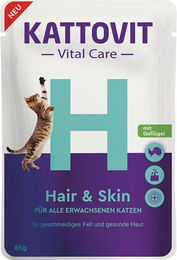 Produktbild von Kattovit Vital Care Hair & Skin Katzen Nassnahrung Geflügel Stückchen in Sauce für Adult 24 x 85 g - 24 x 85 g