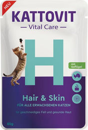 Produktbild von Kattovit Vital Care Hair & Skin Pouches für Katzen Adult 12x85g - 12 x 85 g