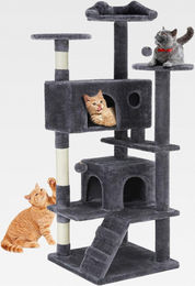 Katzen Kratzbaum mit Höhle und Sisal-Elementen, 135 cm Kletterturm für Katzen aller Altersstufen, Dunkelgrau – Bild 1 von 1