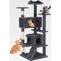 Produktbild von Katzen Kratzbaum mit Höhle und Sisal-Elementen, 135 cm Kletterturm für Katzen aller Altersstufen, Dunkelgrau