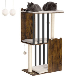 Katzen-Kratzbaum Vintage Braun 111 cm hoch mit 2 Sisal-Kratzsäulen für Innen – Bild 1 von 1