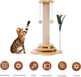 Katzen Spielzeug aus Massivholz mit Sisal Kratzbrett und Stick Bällen Höhe 46cm – Bild 1 von 1