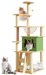 Katzenbaum 140 cm mit Kratzsäule, Höhle und Leiter in Beige – Bild 1 von 1