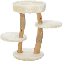 Katzenbaum in Cremefarbe mit 2 Ebenen, Birkenholzstämmen und Katzenhäuschen für kleine Katzen – Bild 1 von 1