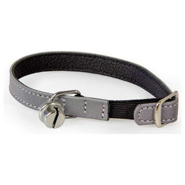 Produktbild von Katzenhalsband aus Leder mit Gummizug und reflektierenden Elementen in Silver/Black