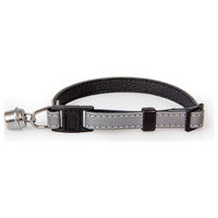 Produktbild von Katzenhalsband aus Leder mit Klick-Verschluss reflektierend in Silver/Black