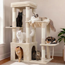 Katzenkletterbaum aus Plüsch und Sisal in Beige mit XL-Basis 120 cm – Bild 1 von 1