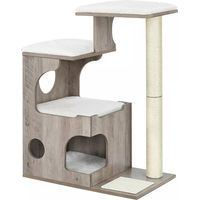 Produktbild von Katzenkratzbaum aus Holz mit weichem Katzenbett und Spielzeug für kleine Katzen