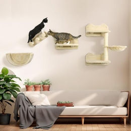 Katzenkratzbaum Beige 4-teiliges Set mit Treppe, Hängematte und Sprungplatte für Katzen bis 5kg – Bild 1 von 1