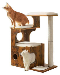 Katzenkratzbaum Katzenturm aus Sisal in Vintage Braun-Weiß 66 x 42 x 88 cm – Bild 1 von 1