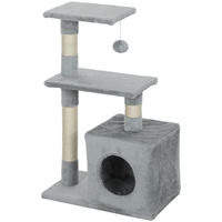 Produktbild von Katzenkratzbaum Spielturm mit Sisalstamm, 2 Plattformen, Katzenhöhle und Ball aus Plüschstoff, Grau, 50 x 30 x 81,5 cm