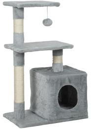Katzenkratzbaum Spielturm mit Sisalstamm, 2 Plattformen, Katzenhöhle und Ball in Grau, 50 x 30 x 81,5 cm – Bild 1 von 1