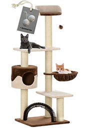 Katzenkratzbaum Utah aus Plüsch in Beige-Braun mit 2 Spielkugeln – Bild 1 von 12