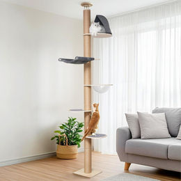 Katzenkratzbaum Wandmodell aus Rubberholz mit 6 Etagen Hängematte und Kapsel – Bild 1 von 1