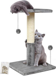 Katzenkratzpfosten aus Sisal und Plüsch mit Spielball in Hellgrau 66cm – Bild 1 von 1