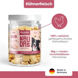 KAUDAS HuhnPur Natursnack Gefriergetrocknetes Hühnerfleisch Hund Monoprotein Hypoallergen 2 x 80 g - 2 x 80 g – Bild 1 von 6