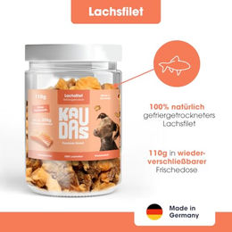 KAUDAS LachsPur Natursnack Belohnungssnack für Hunde mit Lachs getreidefrei und ohne Zucker 5x110 g - 5 x 50 g – Bild 1 von 7