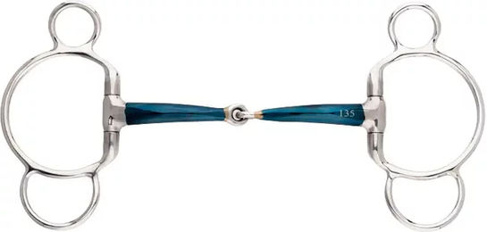 Produktbild von Kavalkade Ergonomic Kandare für Pferde mit 3 oder 4 Ringen aus Edelstahl in Silber oder Blau