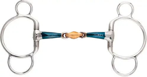 Produktbild von Kavalkade Gebiss für Pferde mit 3 oder 4 Ringen doppelt gebrochen und Blockierung Ergonomic in Blau und Silber