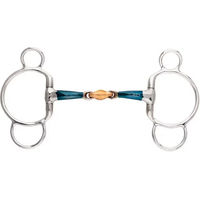 Produktbild von Kavalkade Gebiss für Pferde mit 3 oder 4 Ringen doppelt gebrochen und Blockierung Ergonomic in Blau und Silber