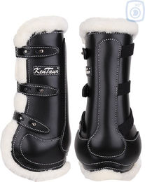 Produktbild von KenTaur Oxford Ledergamasche mit Kunstfell für Pferde in Schwarz und Weiß