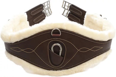 Kentucky Horsewear Anatomischer Sattelgurt aus Kunstleder mit Fell in Braun 130 cm – Bild 1 von 12
