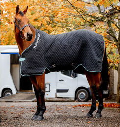 Kentucky Horsewear Autumn Cooler Abschwitzdecke aus Fleece Schwarz Türkis – Bild 1 von 2