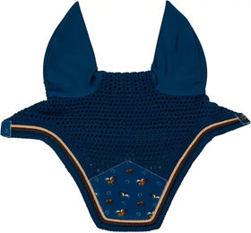 Produktbild von Kentucky Horsewear Fliegenhaube Wellington Horse Printing aus Samt für Pferde in Blau Größe Full