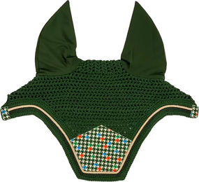 Produktbild von Kentucky Horsewear Fly Veil Wellington Fliegenhaube aus Velours für Warmblut Pferde in Grün