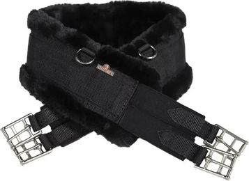 Kentucky Sattelgurt aus Lammfell in Schwarz mit Nylon-Verschluss 115cm – Bild 1 von 5
