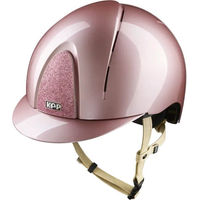 Produktbild von KEP Smart Nova Metal Polish Reithelm Pink mit Glitzer Visier und beiger Beriemung Größe L