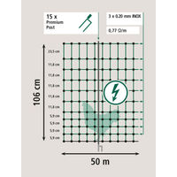 Produktbild von Kerbl AKO Premium Geflügelnetz grün elektrifizierbar mit Doppelspitze aus Edelstahl 50 m 106 cm - 50 m
