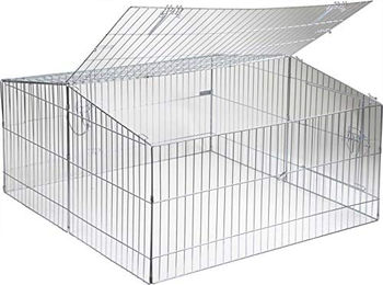 Kerbl Easy Freilaufgehege für Kaninchen aus Metall mit Sonnenschutz 115 x 115 x 60 cm silber – Bild 1 von 2