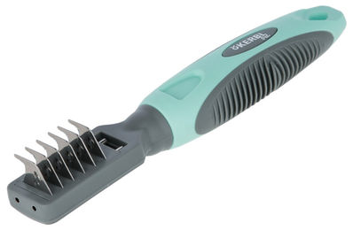 Produktbild von Kerbl Fell-Entfilzungsmesser mit 6 Edelstahl-Klingen für Hunde und Katzen in Türkis/Grau 18 cm