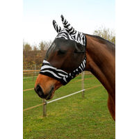Produktbild von Kerbl Fliegenschutzmaske für Pferde mit Ohrenschutz im Zebra-Design aus Polyester