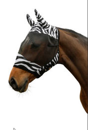 Kerbl Fliegenschutzmaske für Pferde mit Ohrenschutz im Zebra-Design aus Polyester – Bild 1 von 4