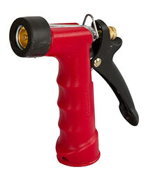 Kerbl Gilmour Abspritzbrause mit Wasserschlauch und Messingdüse aus Metall in Rot und Gold – Bild 1 von 2