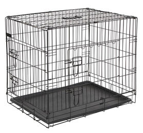 Kerbl Gittertransportbox für Hunde aus Metall in Schwarz mit zwei Türen und herausnehmbarer Kunststoffwanne 92x63x74cm – Bild 1 von 11