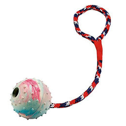 Kerbl Hundespielball aus Gummi mit Seil und Glöckchen in Blau Rot Weiß - 1 Stk. – Bild 1 von 5