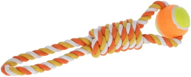 Produktbild von Kerbl Hundespielzeug Ball mit Seil aus Baumwolle 37 cm Bunt