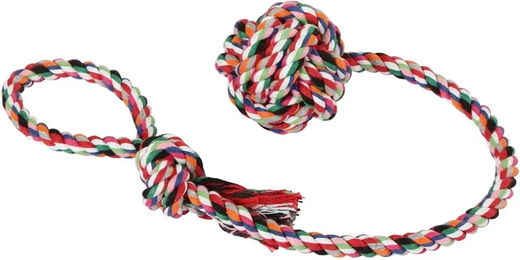 Produktbild von Kerbl Hundespielzeug Ball mit Seil aus Baumwolle bunt