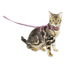 Kerbl Katzengeschirr mit Leine aus Nylon in Pink mit Zebra-Druck und Clickverschlüssen - 120 cm – Bild 1 von 8