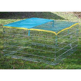 Kerbl Metall Freilaufgehege für Kaninchen und Meerschweinchen mit Ausbruchsperre und Sonnenschutzabdeckung 115 x 115 x 65 cm Silber Blau – Bild 1 von 8