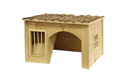 Kerbl Nagerhäuschen mit Heuraufe aus Holz für Kaninchen Meerschweinchen und Ratten 42 x 34,5 x 27 cm – Bild 1 von 6